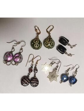 Lot Of 6 Earrings Pierced Variety Dangle Drop - Some Art Glass 1 MOP Jewish Star